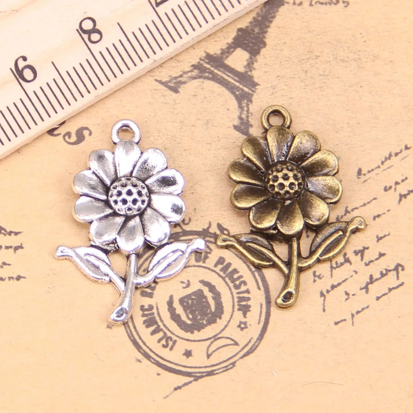 62pcs Charms For Jewelry Making sunflower flower 27x20mm Antique Silver Plated Pendants DIY Tibetan Silver Bracelet Necklace