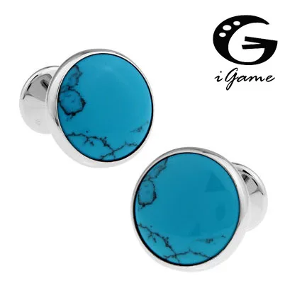 

iGame Factory Price Retail Men's Cufflinks Copper Material Blue Stone Design Cuff Links Free Shipping