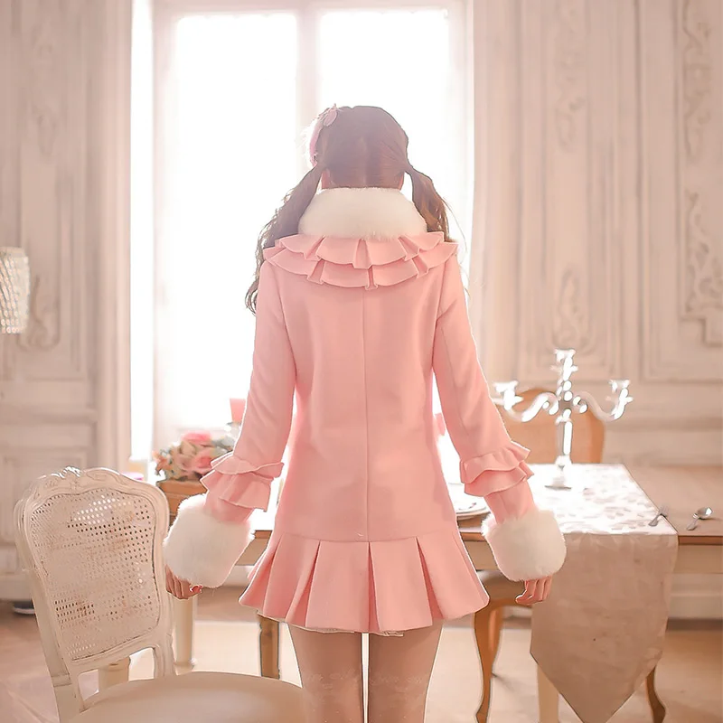 Princess sweet lolita coat Candy Rain Winter new  falbala cherry blossoms embroidery wool coat C15CD5002