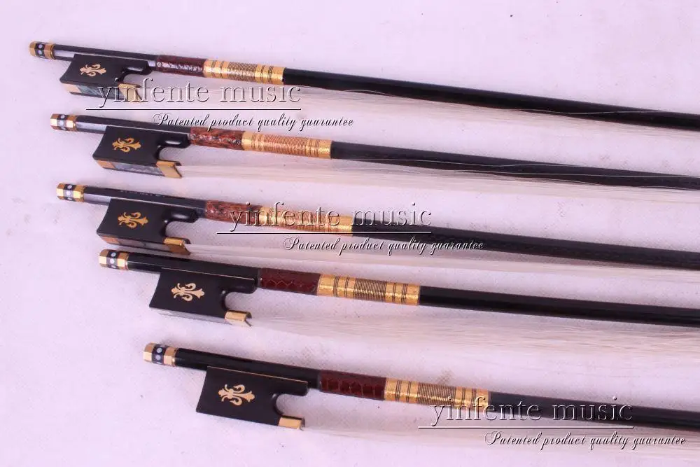 78# 5pcs  Violin Bow Black Carbon Fiber Round Stick Ebony Frog Flower inlaid