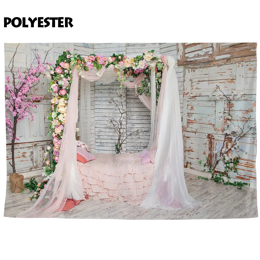 Allenjoy-خلفية استوديو الصور ، زهرة ، سرير بدوار ، خشب ، وردي ، كشك تصوير ، لافتة مطبوعة