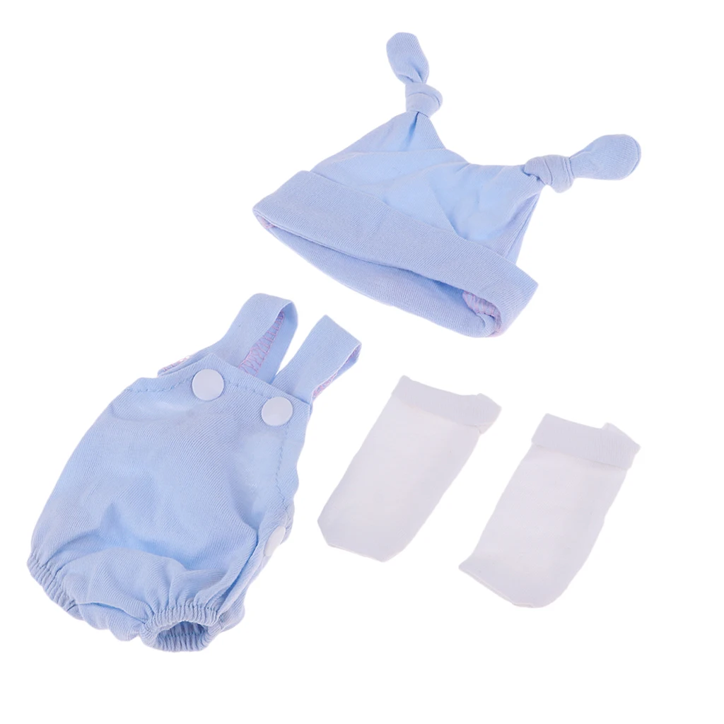 

Adorable Rompers Suspender Trousers and Hat and Socks Outfits for 10/11 inch Reborn Baby Newborn Girl or Boy Dolls Clothes