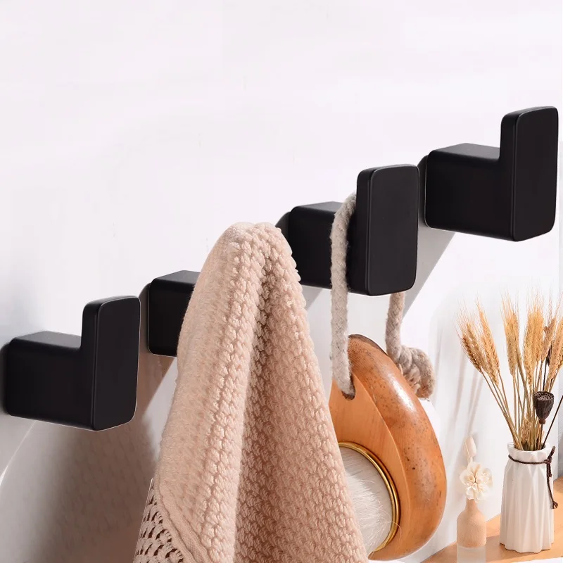 Matte black solid aluminun coat hook bathroom clothes hook Square hook of door rear hook for cap,coat,key Kitchen wall hook