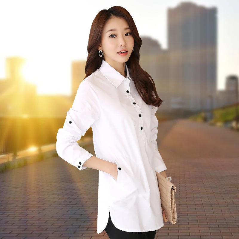 Women Long Sleeve Blouse Shirt Elegant Blusa Feminine Cotton Mujer Fashion White Coat Lady Blouses Ms.Clothing