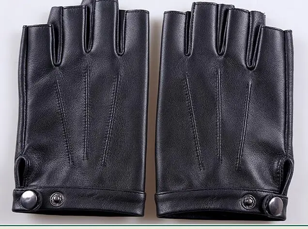 Men\'s Semi-finger 100% genuine sheepskin leather gloves male natural leather fingerless riding fitness sports gloves R290