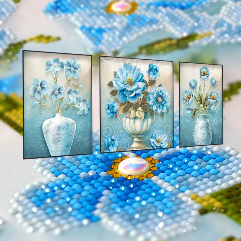 Imagem -05 - Faça Você Mesmo Diamante Bordado Flores Pintura Ponto Cruz Imitação de Diamante Decoração de Mosaico em Forma Especial Vaso de Adesivo de Parede 5d