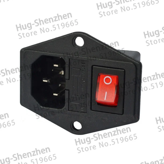 China products 10pcs 3 in 1 Fuse switch socket with light Red,AC power socket Plug 3Pin 10A 250V