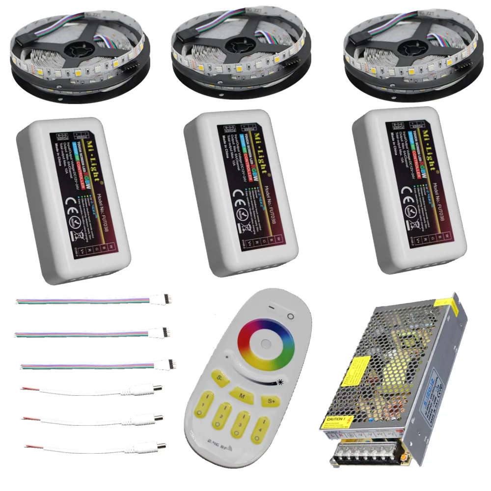 15m 20m 10m 5m RGBW RGBWW led strip Waterproof IP67/65/20 5050 tape ribbon 12V + RF Remote Controller + Power adapter Kit