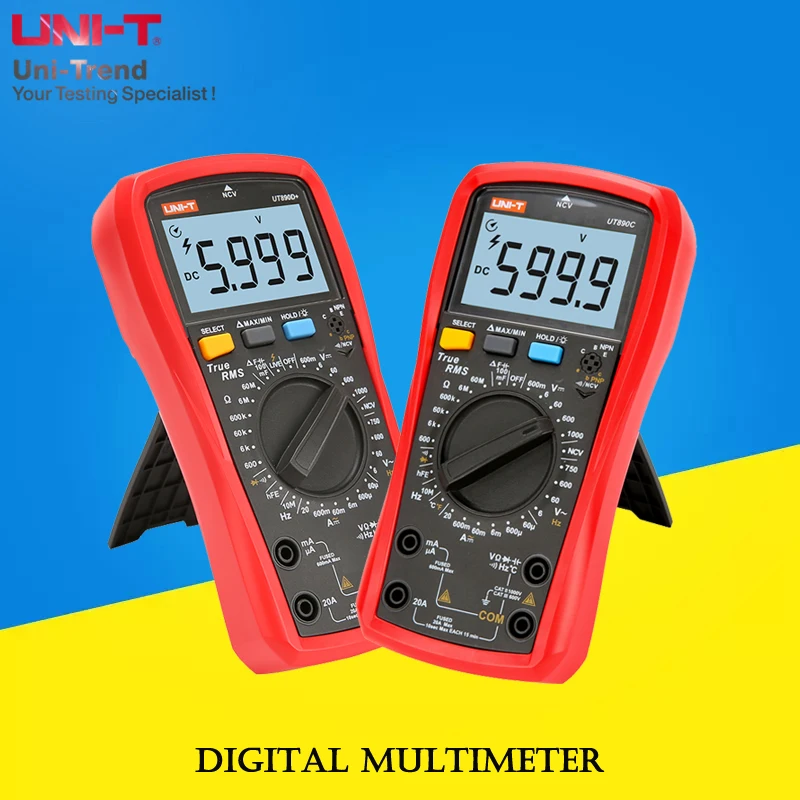 Цифровой мультиметр UNI-T UT890D+/UT890C; Цифровой электрический мультиметр RMS с ручным диапазоном истинного среднеквадратичного диапазона/NCV/емкостный/температурный тест