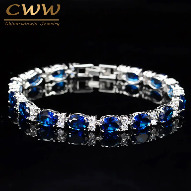 

CWWZircons Brand CZ Tennis Bracelet Jewelry Women Fashion Sweet Girls Blue Crystal Bracelets Bangles Best Gift CB062