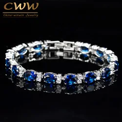 CWWZircons Brand CZ Tennis Bracelet Jewelry Women Fashion Sweet Girls Blue Crystal Bracelets Bangles Best Gift  CB062