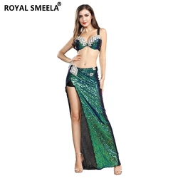 Sequins Belly dance Dresses Bra Long Skirt Belly Dance Outfit Bling Mermaid Carnival Costume Sexy belly dance costumes women