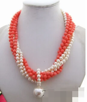 

Women Gift word noble women gift Jewelry Clasp Natural Love real 6Strads Pearl&Coral Pearl Necklace -jewelry