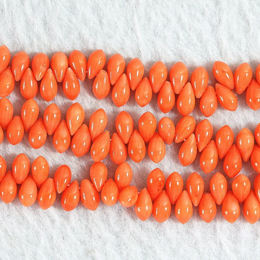 Beautiful natural reddish orange coral 5*10mm newly horizontal hole waterdrop teardrop loose beads diy jewelry 15inch B659