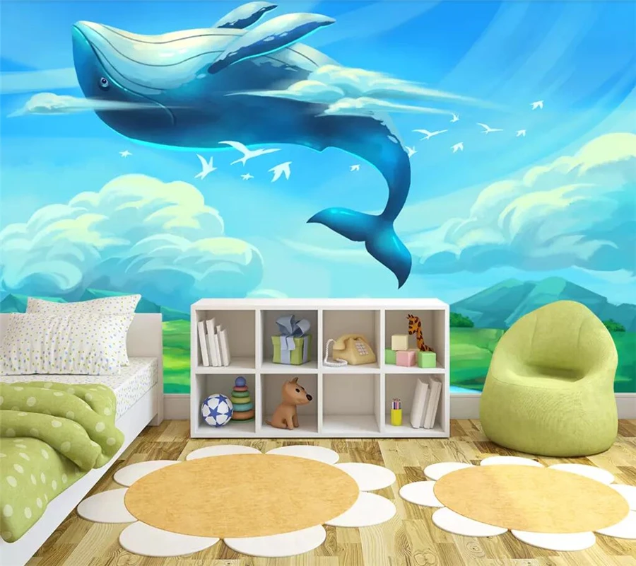 beibehnag Custom wallpaper 3d cartoon whale children room background 3d wallpaper decoration painting room bedroom 3d wallpaper