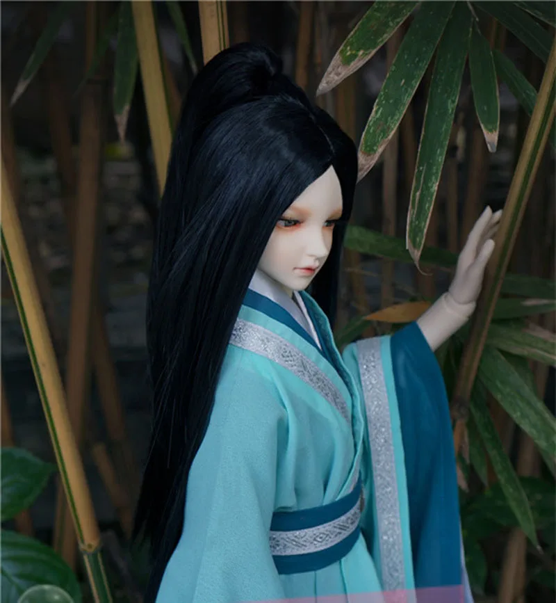 1/3 1/4 1/6 Bjd SD Puppe Perücke Hochtemperatur Schwarz mit einem Pferdeschwanz gerade BJD Super Dollfile für Puppenhaar