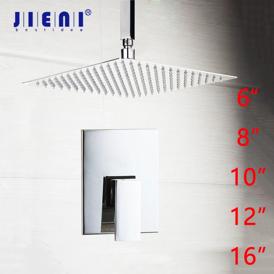 

JIENI 8 10 12 16 Inch Bathroom Faucet Ultra-thin Panel Tap Shower Set Chrome Brass Shower Set Rain Shower Head Tub Mixer Faucet