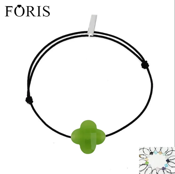 FORIS Best Brand Jewelry 925 Sterling Silver Tags Black Rope Lucky Four Leaf Clover Women Bracelet Wholesale Recommend PB023