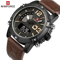 2017 NAVIFORCE Deporte de La Manera de Los Hombres Relojes de Los Hombres de Cuarzo Analógico LED Reloj Hombre Militar de Cuero Impermeable Reloj Relogio masculino