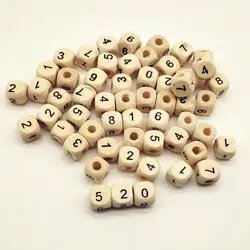 A-Z Letter 0-9 number beads 10mm 100PCs Square Wooden Alphabet Beads for bracelets Spacer Baby Smooth Teether Jewelry Pacifier