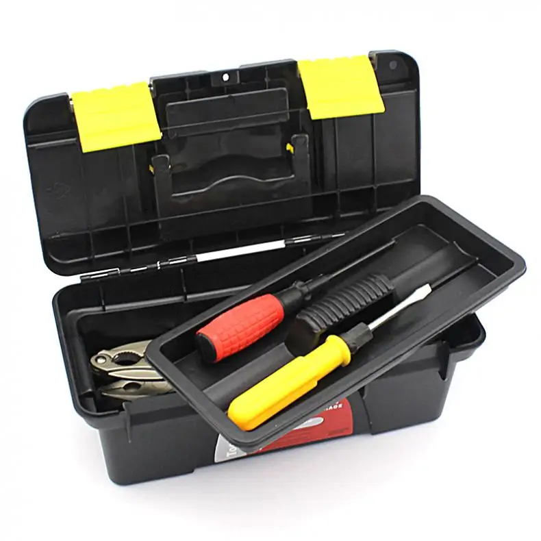 Black Small Portable Plastic Hardware Tool box with Storage Box for Home or Outdoor Finishing Debris