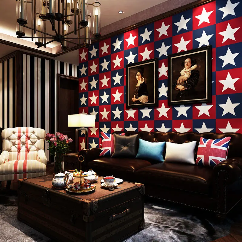 wellyu  American flag high-end imports of pure paper wallpaper bedroom sofa background wallpaper blue Mediterranean