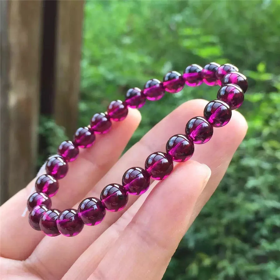 Natural Purple Red Garnet Quartz Beads Bracelet Women Men Clear Round Beads Purple Garnet Bracelet 7mm 8mm 9mm AAAAAA