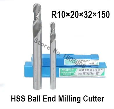 

2PCS lengthening R10 high speed steel ball end milling cutter, straight shank white steel cutter, R alloy milling cutter