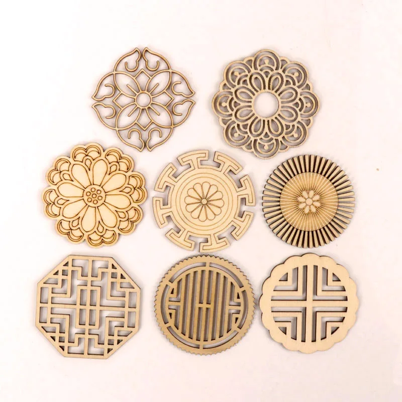 Chinese style Retro Frame Wooden Round Square Scrapbooking Craft Handmade Accessory Sewing Home party decoration DIY 64mm