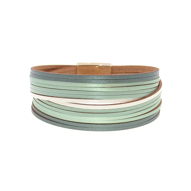 WELLMORE 6 Color Fashion Leather charm Bracelets For Women Men Multiple Layers wrap Bracelets Couples fashion Jewelry wholesale image 4