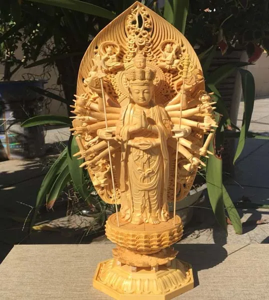 43cm Large TOP GOOD Wood carving ART HOME Talisman Bless safe GOOD LUCK Thousands Hands Guanyin buddha HAND wood carving statue