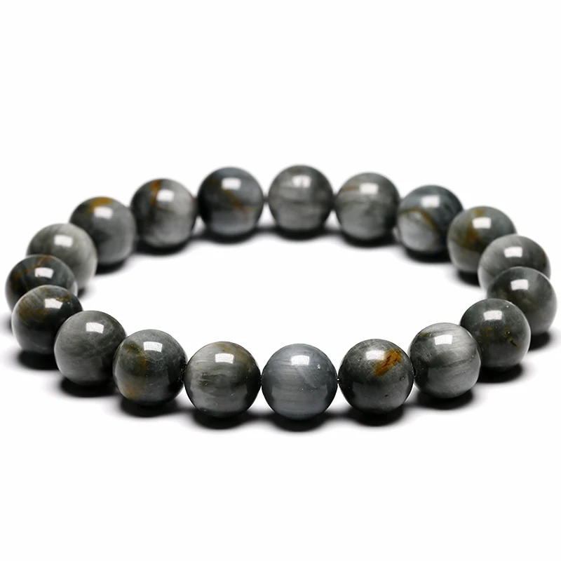 Genuine AAA+ Natural Stone Grey Eagle Eye Falcon Eye Beads Bracelet Men Women Jewelry Beaded Jewellery Unisex Healing Power Gift