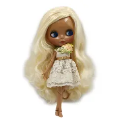 ICY DBS 블라이스 인형 1/6 bjd ob24 장난감, 금색 금발 머리 측면 이별, 어두운 피부 관절 바디, 무작위 눈 색상, 30cm
