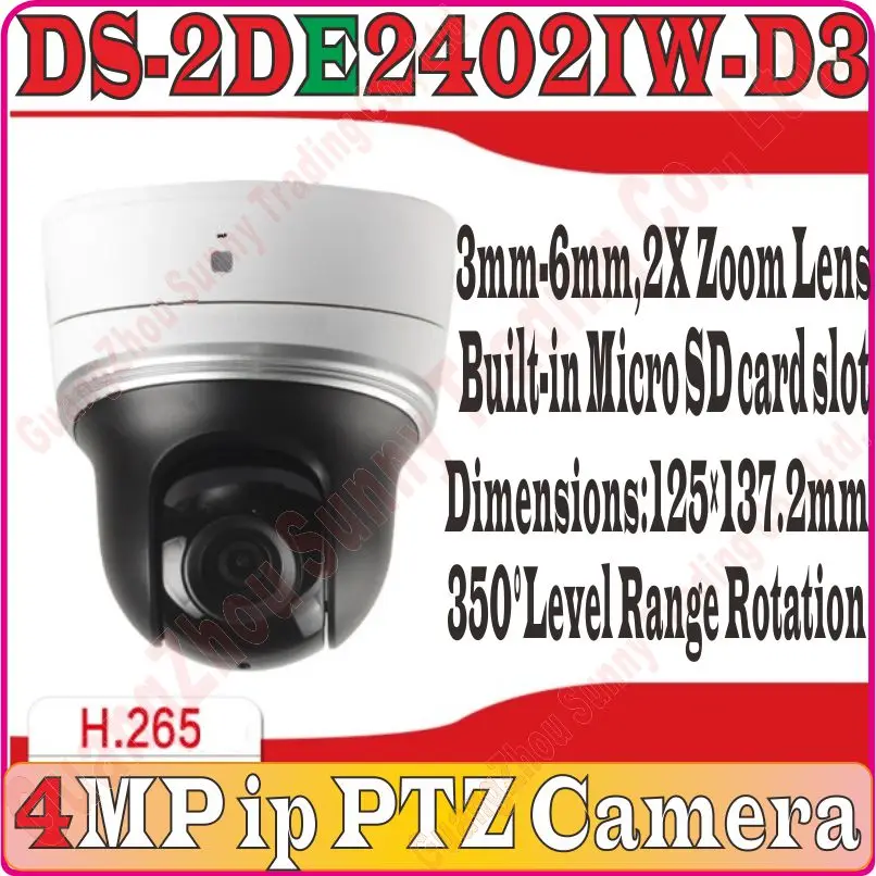 

Chinese Firmware DS-2DE2402IW-D3 4MP IP Camera Mini PTZ Camera With IR 30M Support ONVIF SD Card Slot, without 1294ZJ bracket