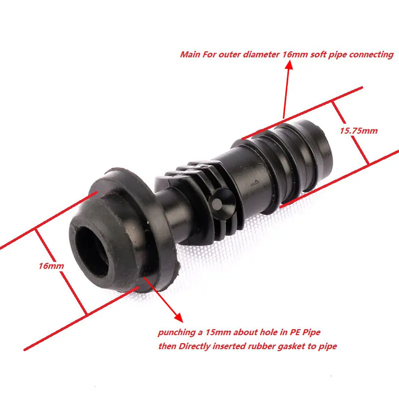 20 sztuk 16mm By-Pass złącza + 20 sztuk gumowa uszczelka wodoszczelna dobrej jakości ogród domu nawadniania kropelkowego złącza rurowe wody zestaw