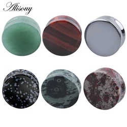 Alisouy 1 Pair Ear Expander Body Piercing Hematite Tunnels Jewelry Organic Flesh Tunnels Stone Ear Plugs Ear Gauges