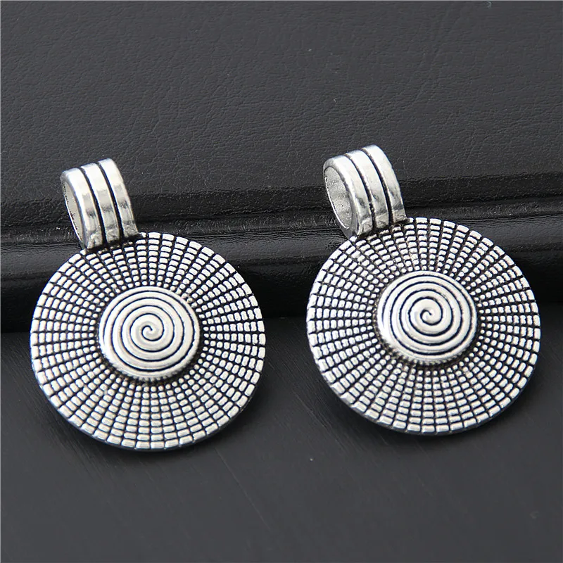 5pcs  Silver Color Alloy Round Vines Charm Unique Necklace Pendants Bohemian Jewelry Making Accessories 31x32mm A3050