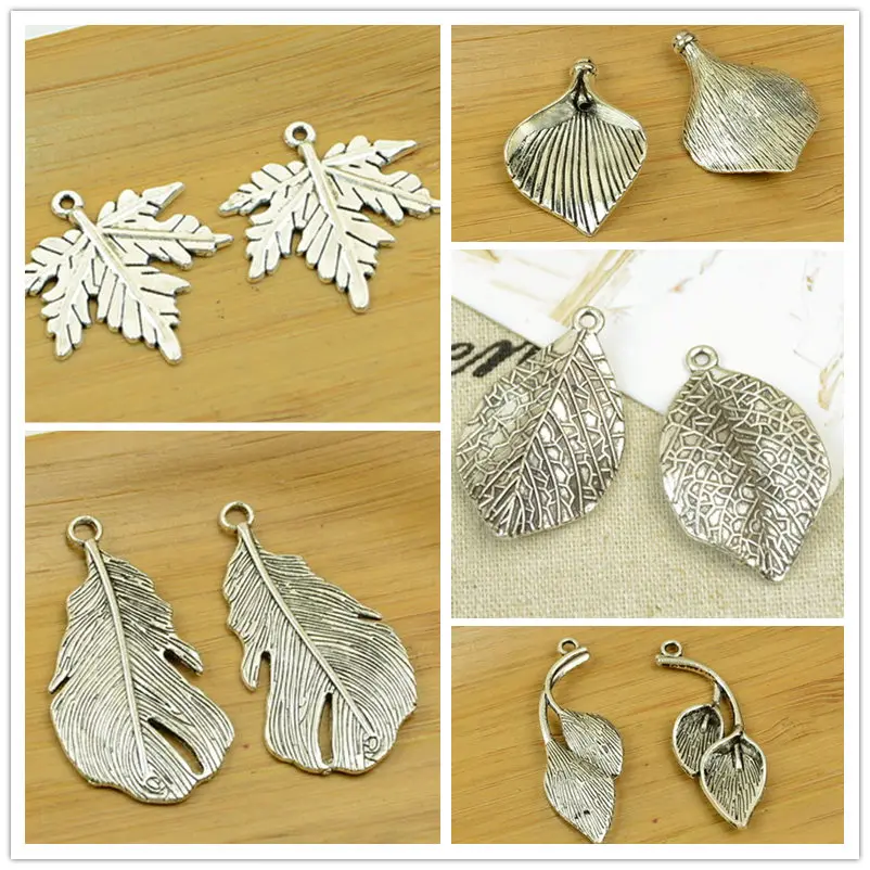 leaf shape diy alloy large pendant charm antique silver jewelry findings clothing accessories sweater chain hot free shipping