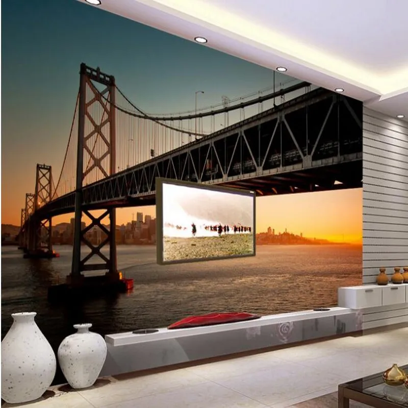 

wellyu Custom large - scale murals modern spectacular iron bridge sea - crossing bridge TV backdrop non - woven wallpaper