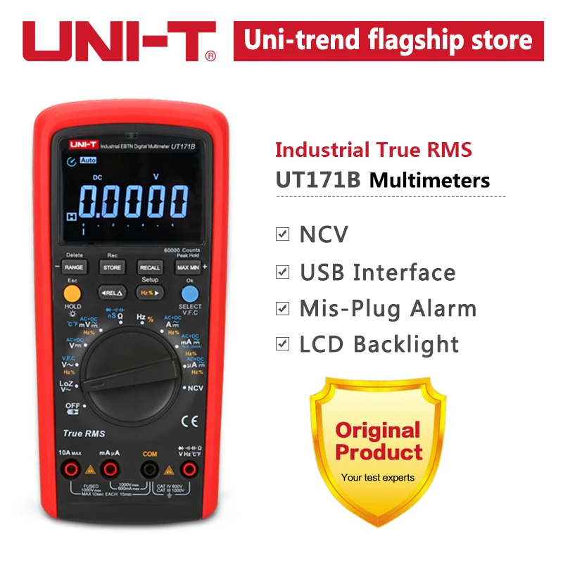 Imagem -02 - Industrial Multímetros Digitais True Rms Ajustável 60k Contagens Testador de Resistência Medida Original Ebtn Lcd Usbbb Uni-t-ut171b