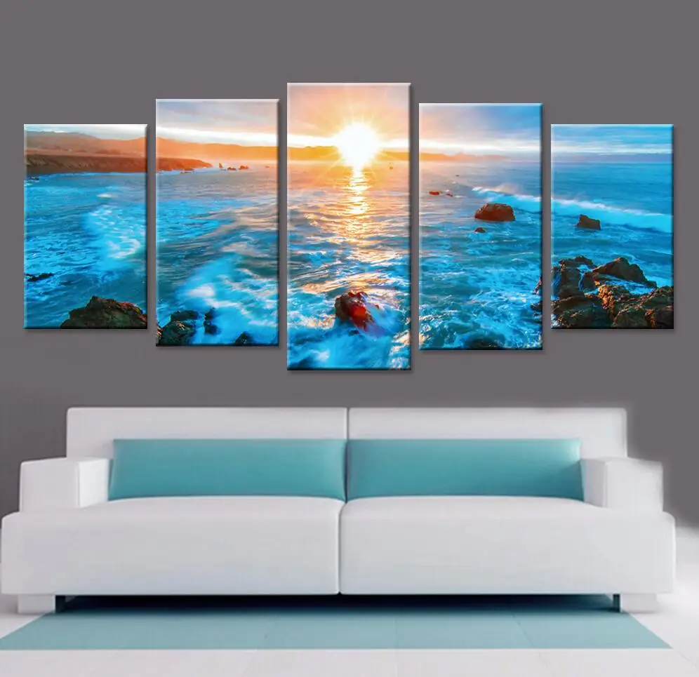 

5D DIY Full Square drill Diamond painting Cross Stitch sea sunset landscape Rhinestone Embroidery 5pcs multi-picture decor gift