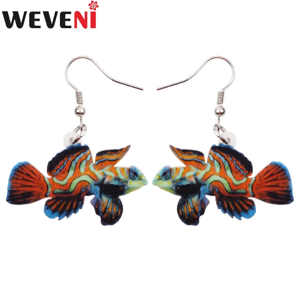 WEVENI New Acrylic Drop Dangle Green Mandarin Fish Earrings 2017 Bijoux Trendy Ocean Animal Jewelry For Women Girls Statement