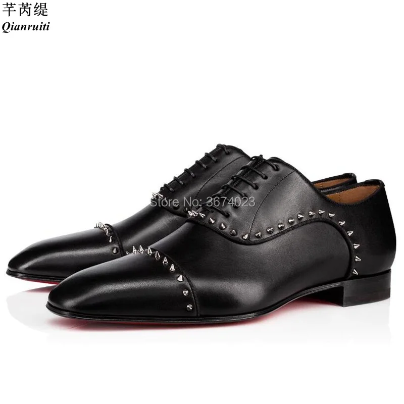 

Qianruiti British Gentlemen Party Shoes Silver Rivets Studs Oxfords Shoes Lace Up Flats Office Work Shoes Fashion Men