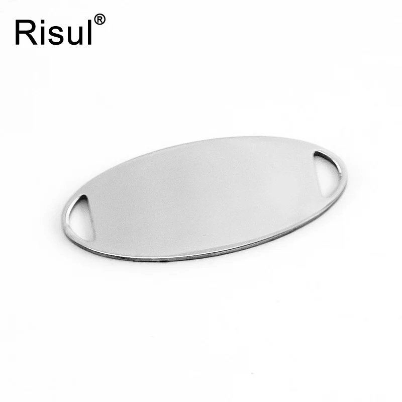 Risul long oval Charm with 2 semicircular holes Pendant Connector for Necklace Bracelet both mirror polish stainless steel 100pc