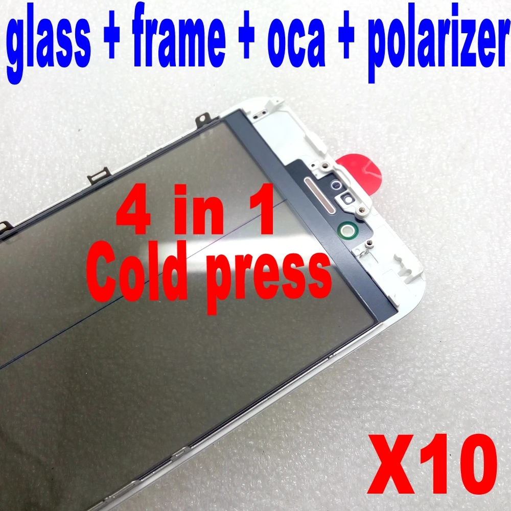 

cold press For iPhone 6 6s 7 plus front Glass with Frame with oca polarizer together 4 in 1 lcd screen outer glass repair part