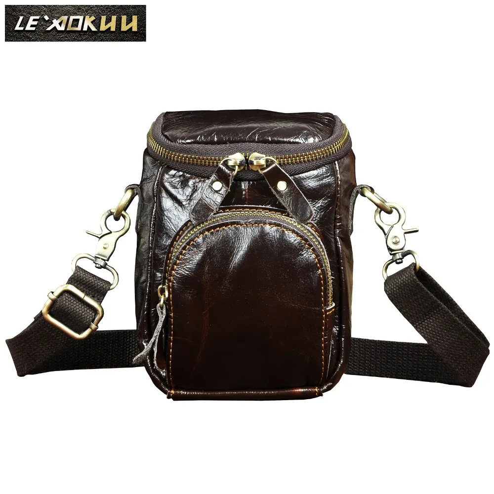 Original Leather Male Casual Design Shoulder Messenger Crossbody bag Multifunction Fashion Travel Hook Belt Waist bag Men 1167