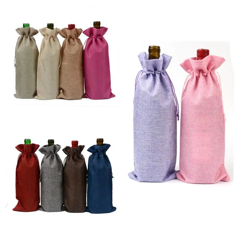 Wedding Party Decoration 15*35cm Jute Champagne Wine Bottle Bags Covers Burlap Gift Wrap Pouch LX6997