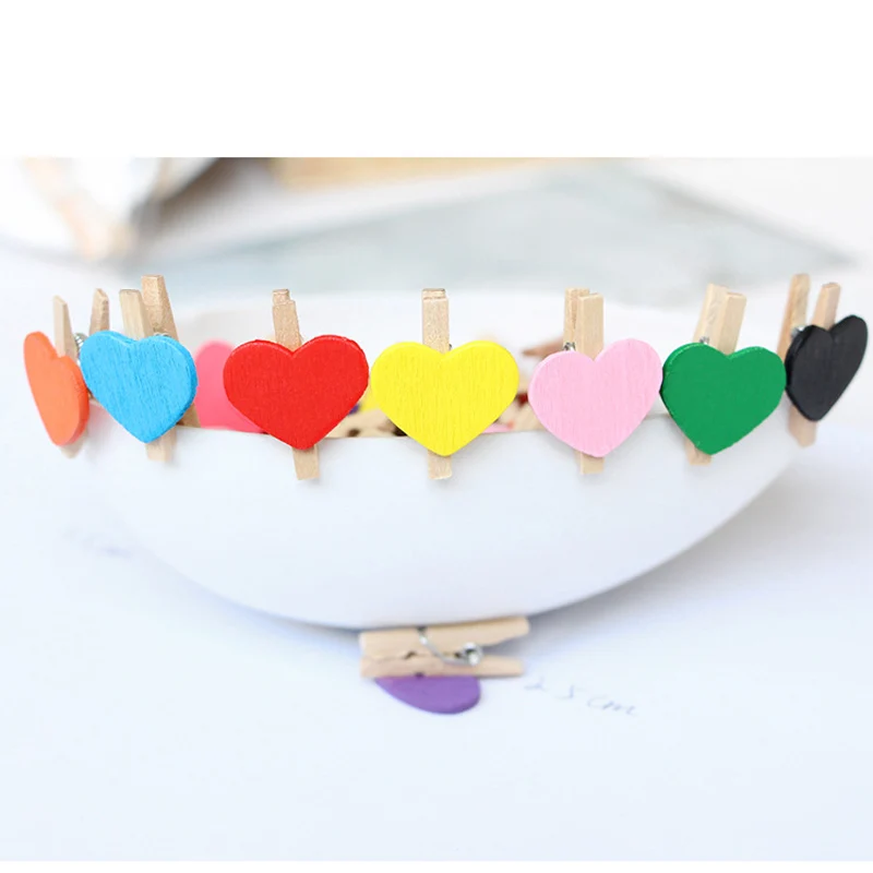 Heart Wood Clothes Pegs Clothespin Clips Office Party Decoration Accessories Photo Hanging Pegs 30x4mm DIY