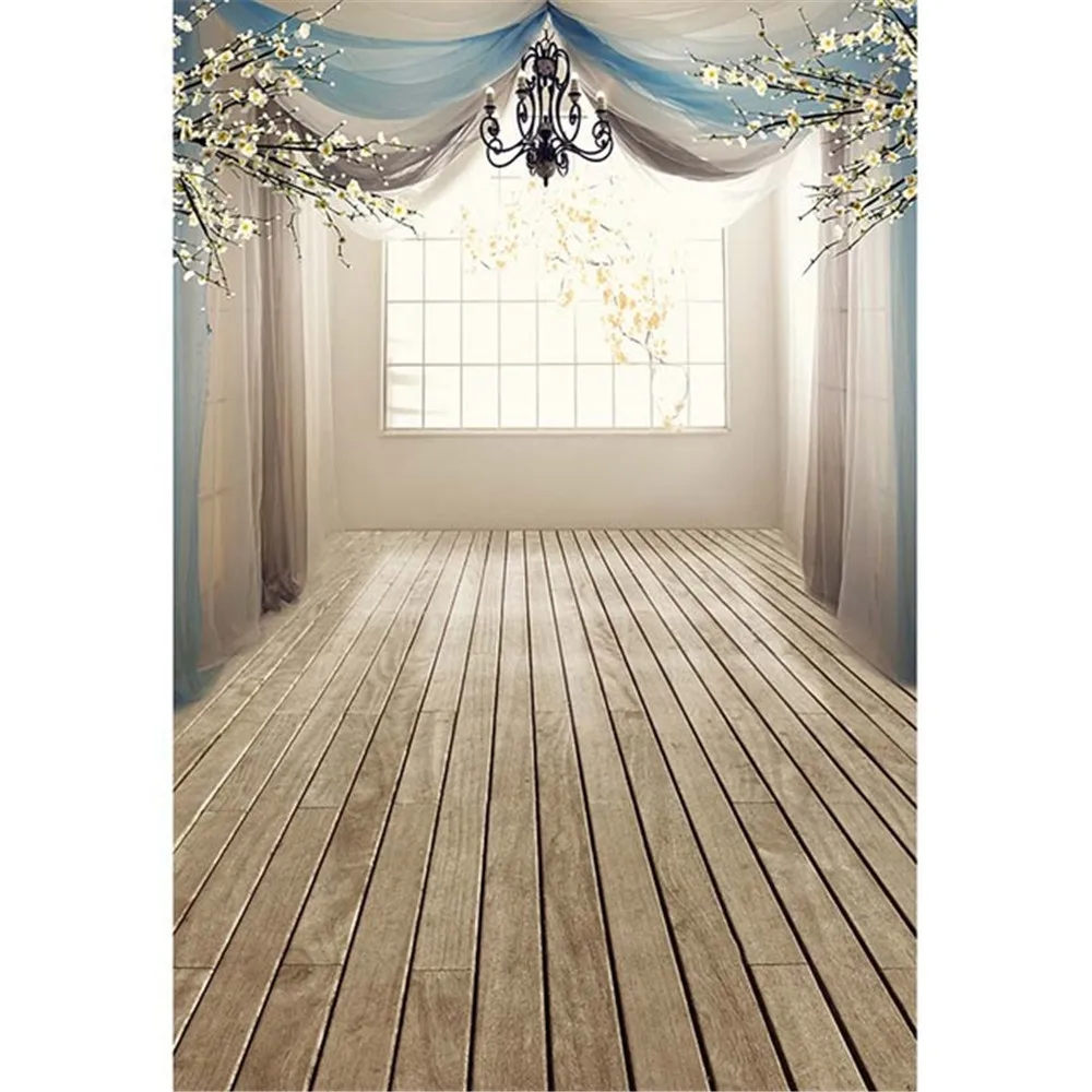 Sunshine Through Window Interior Wedding Photo Backdrop Flowers Curtains Chandelier Photography Studio Backgrounds Wooden Floor