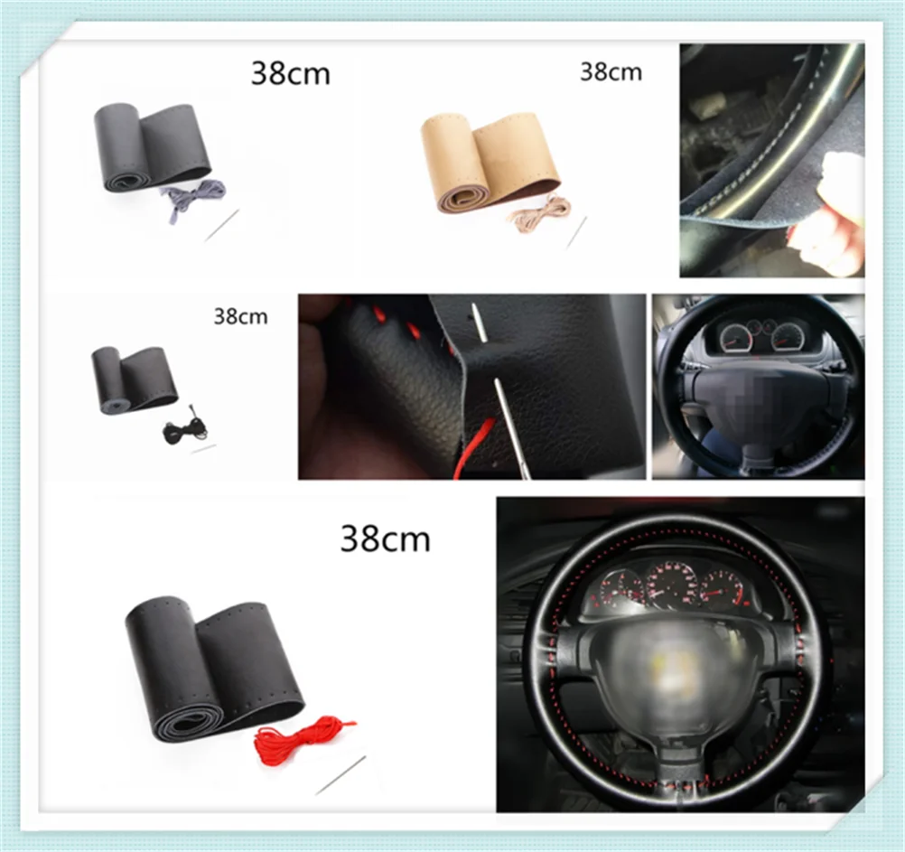 Car steering wheel cover quality leather hand sewing 38 cm for Insight Odyssey Passport Pilot Prelude Wagovan